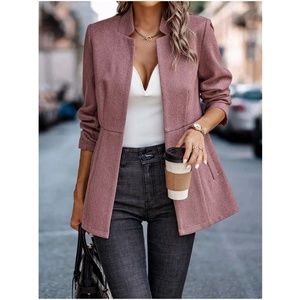 BellanBlue Mauve Herringbone Open-Front Blazer